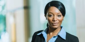 Female detective in business wear