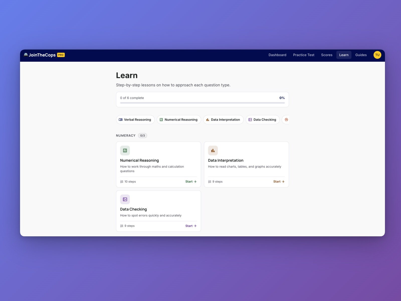 Structured lessons screen